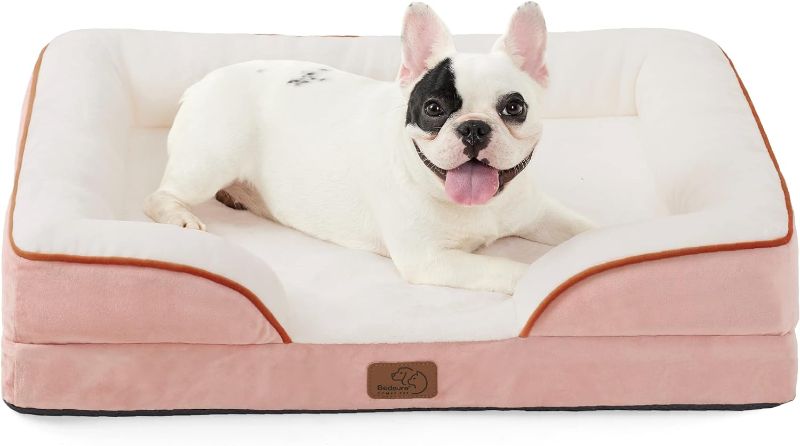 Photo 1 of Bedsure Orthopedic Dog Bed for Medium Dogs - Waterproof Dog Sofa Bed Medium, Supportive Foam Pet Couch Bed with Removable Washable Cover, Waterproof Lining and Nonskid Bottom, Pink
