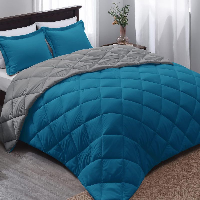 Photo 1 of Basic Beyond Queen Comforter Set - Teal Comforter Set Queen, Reversible Bed Comforter Queen Set for All Seasons,  Teal/Charcoal Gray, 1 Comforter (88"x92") and 2 Pillow Shams (20"x26"+2") Teal/Charcoal Gray Queen