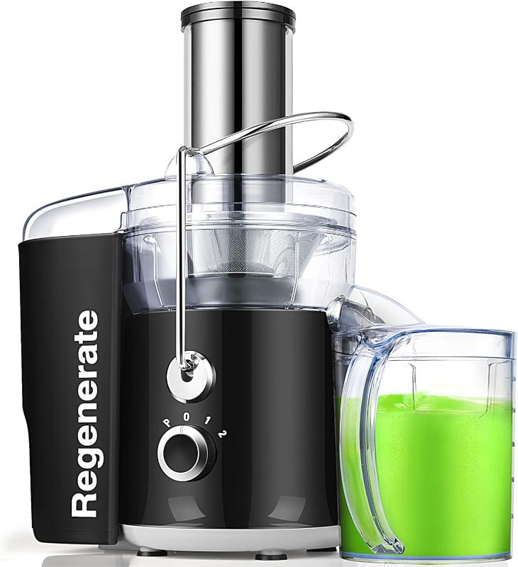 Photo 1 of 600W 3 Speeds Juicer Machines Vegetable and Fruit, Regenerate Centrifugal Juice Extractor with Wide Mouth 3” Feed Chute, Easy to Clean, BPA-Free Compact Centrifugal Juice Maker, Black