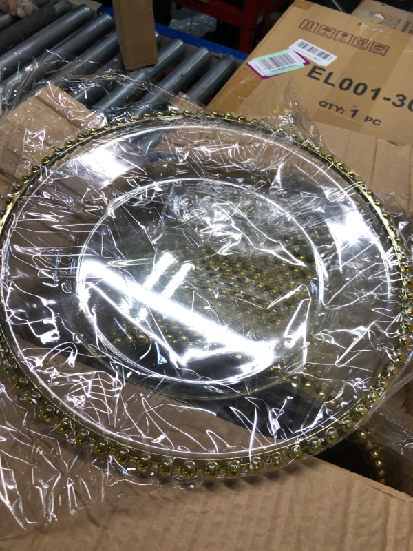 Photo 4 of 24 Pack 13 Inch Clear Charger Plates Bulk Round Beaded Chargers Plates Plastic Decorative Charger Plates with Gold Beaded Rim for Kitchen Wedding Events Dinner Party Tabletop Home Decor