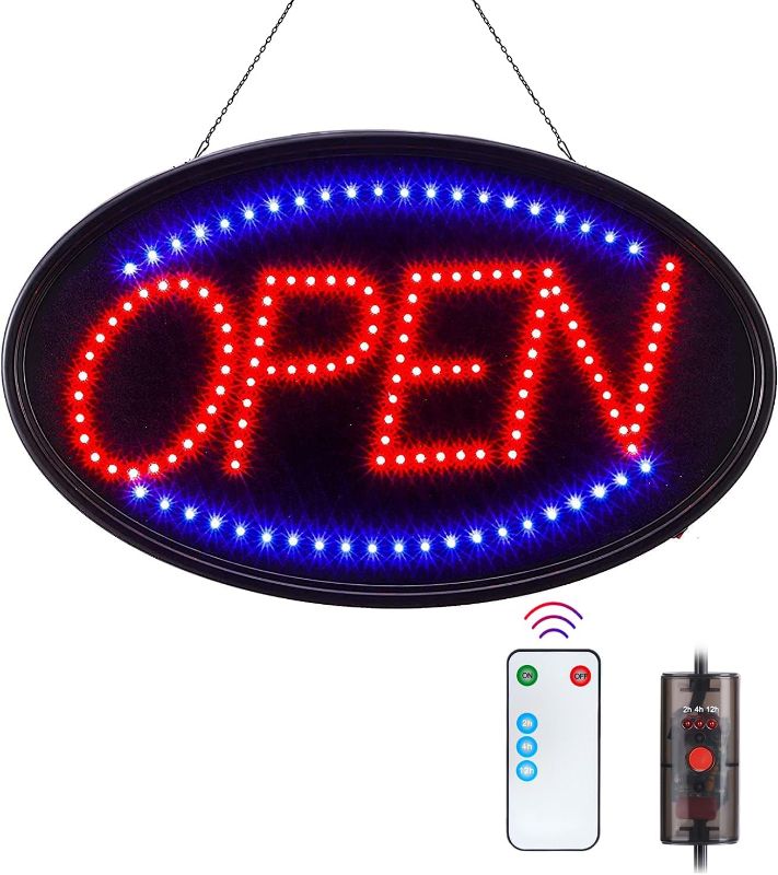 Photo 1 of LED Open Sign, FITNATE Large 23x14 inch Business Open Sign with Remote Electric Display Sign,2 Modes Flashing & Steady Lights for Business, Shop, Bar, Hotel Red