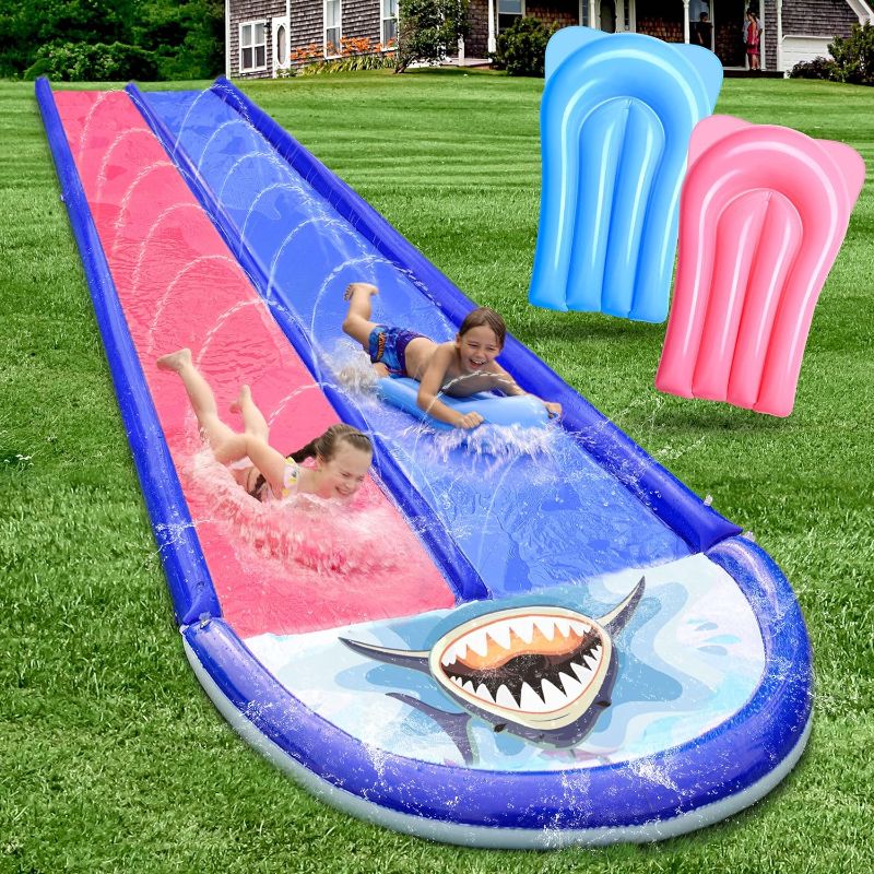 Photo 1 of AnanBros Slip Slide Heavy Duty Inflatable Lawn Water Slide with 2 Bodyboards, 20x6ft 10lb with Sprinkler, Outdoor Garden Backyard Water Play Toys Kids