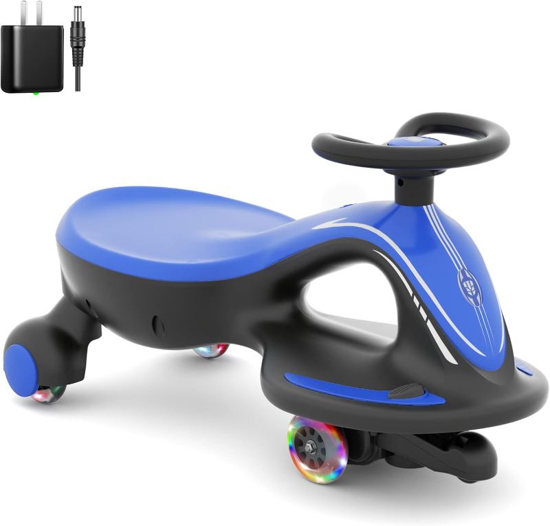 Photo 1 of GLAF Electric Wiggle Car Ride On Toy for Kids Age 3 Years and up Electric Vehicles Swing Car for Boys Girls Rechargable Battery Powered Pedal Anti-Rollover Wheels with Colorful Lights (Blue)