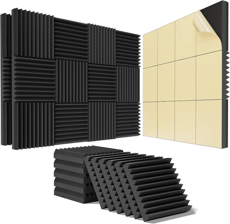 Photo 1 of 36 pack Acoustic Panels Self-Adhesive, 2" X 12" X 12" Quick-Recovery Sound Proof Foam Panels, Acoustic Foam Wedges High Density, Soundproof Wall Panels for Home Studio,Carbon Black
