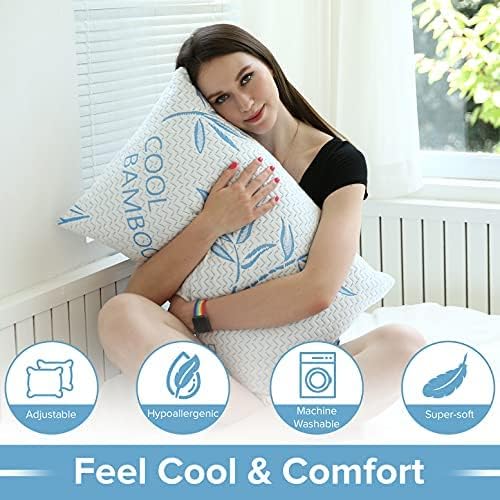 Photo 1 of 1Pack Cool Bamboo Pillows for Sleeping - Adjustable Bed Pillows for Sleeping - Luxury Pillow for Side, Stomach and Back Sleepers (Queen Size 1 Pack) Queen 