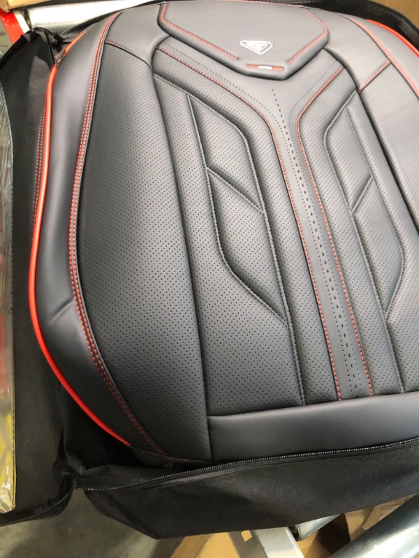 Photo 3 of Coverado Front Car Seat Covers, 2Pcs Leather Seat Covers for Cars, Car Seat Protector Front Seats Only Auto Car Accessories Fit for Most Sedans SUV Pick-up Truck(Black&Red) Black&Red Front