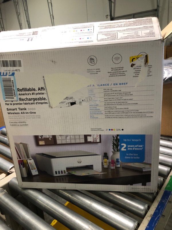 Photo 2 of HP Smart Tank 5000 Wireless All-in-One Ink Tank Printer with up to 2 years of ink included, mobile print, scan, copy, white, 17.11 x 14.23 x 6.19