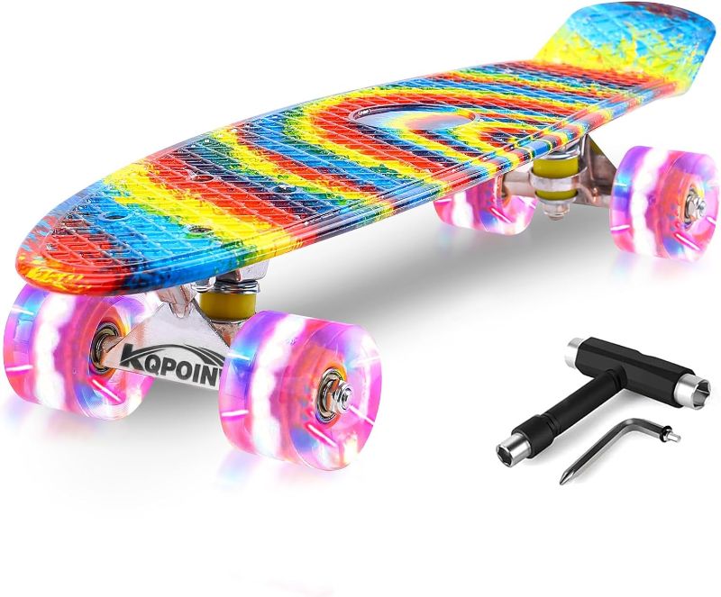 Photo 1 of  Kqpoinw Skateboards, 22" Complete Skateboard, Mini Cruiser Skateboard for Kids Boys Girls Teens Beginners with Colorful Flashing Wheels Skate Tool