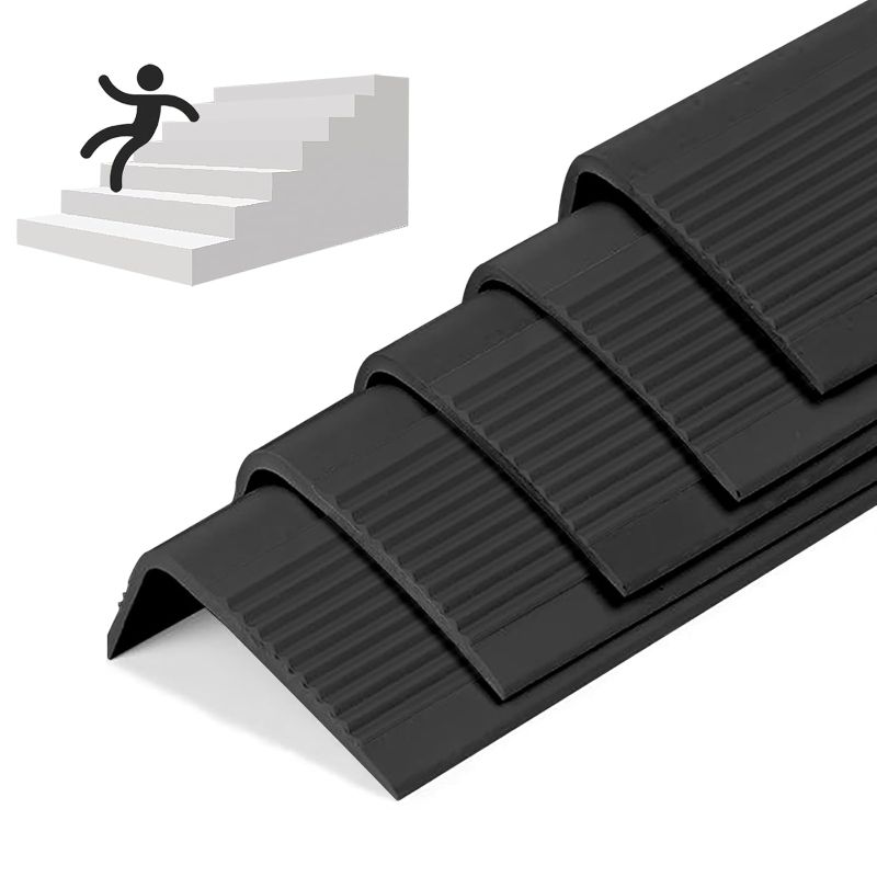 Photo 1 of 5 Pack Rubber Stair Nosing - 3.3Ft Stair Anti-Slip Adhesive Strip, Made of Wear-Resistant Rubber, Mute, Easy to Install - Indoor/Outdoor (3.3Ft, Full Black, 5)