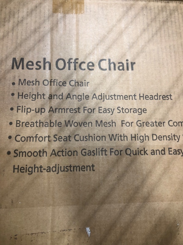 Photo 3 of Mesh Offce Chair
Mesh Office Chair
• Height and Angle Adjustment Headrest
• Flip-up Armrest For Easy Storage
• Breathable Woven Mesh For Greater Com
• Comfort Seat Cushion With High Density
• Smooth Action Gaslift For Quick and Easy Height-adjustment