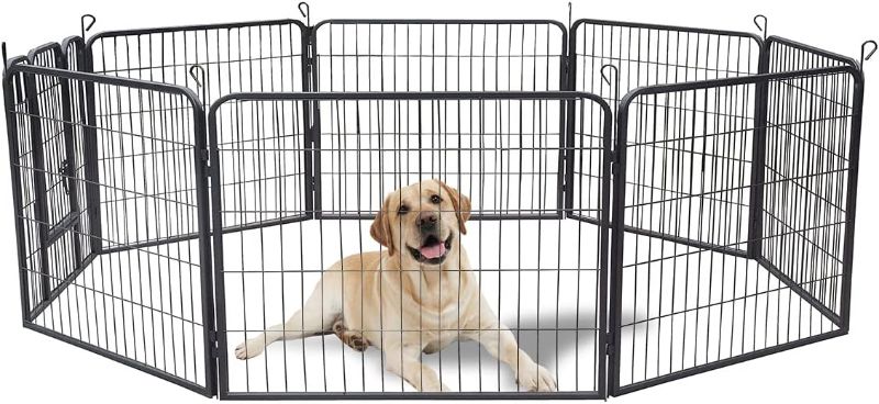 Photo 1 of 8 Panels Dog Pen Indoor 32" Height x 32" Width RV Dog Exercise Pen with Door Fence for Dogs Cats Rabbits, Pet Puppy Playpen Kennel for Outdoor, Indoor, Black
