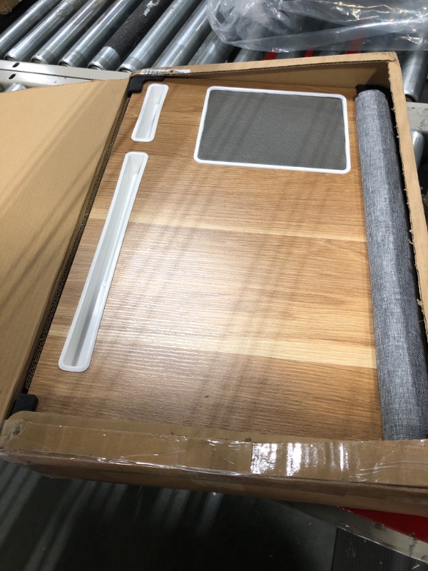 Photo 3 of HUANUO Lap Desk - Fits up to 17 inches Laptop Desk, Built in Mouse Pad & Wrist Pad for Notebook, Laptop, Tablet, Laptop Stand with Tablet, Pen & Phone Holder (Wood Grain) Light Brown Woodgrain