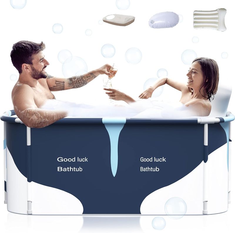 Photo 1 of 53" Extra Large Portable Foldable Bathtub with Cover for Adult, Family SPA Soaking Tub for Small Bathroom, Thicken Multiple Layer Bathtub with Lid for Shower Stall (53" Milk Style?
