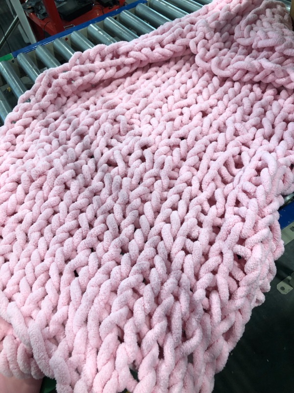Photo 3 of  Chunky Knit Blanket Throw ?50×60 Inch?, Handmade Warm & Cozy Blanket Couch, Bed, Home Decor, Soft Breathable Fleece Banket, Christmas Thick and Giant Yarn Throws, Light Pink Light Pink 50''x60''