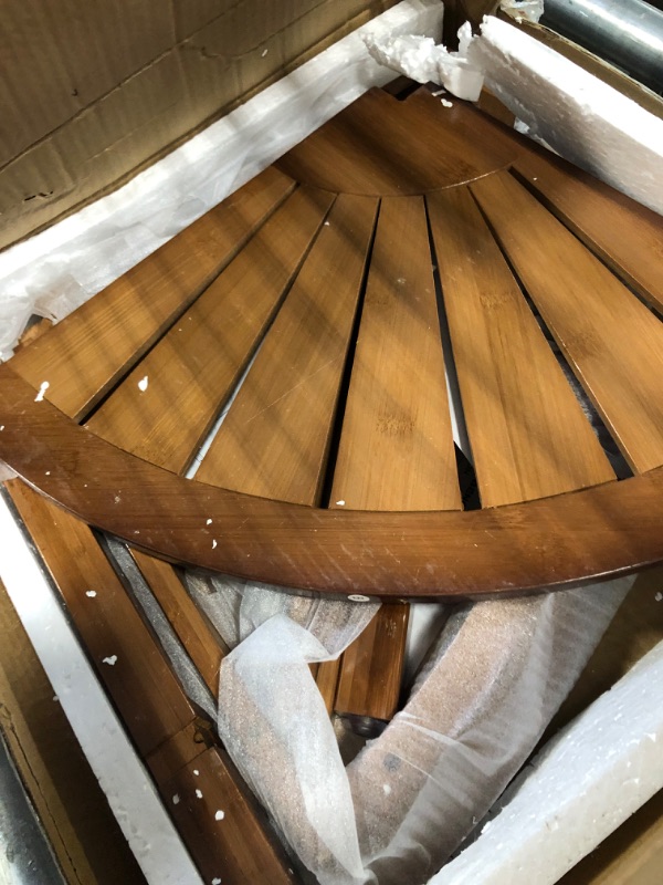Photo 1 of Bamboo Corner Shower Stool Bench Waterproof with Storage Shelf, for Shaving Legs or Seat in Bathroom & Inside Shower (Walnut)