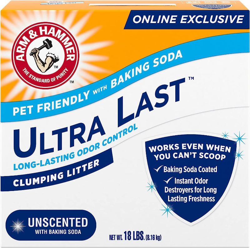 Photo 1 of Arm & Hammer Arm Hammer Ultra Last Unscented Clumping Cat Litter, MultiCat 18lb, Pet Friendly with Baking Soda