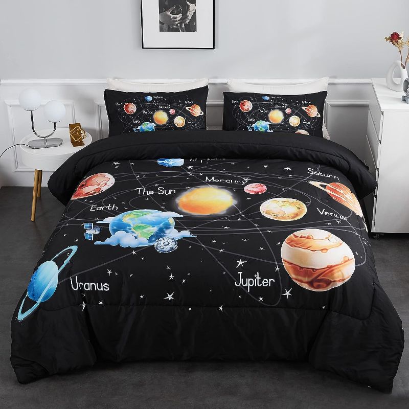 Photo 1 of Ylehoc Solar System Comforter Set Twin Outer Space Bedding Set 3 Pieces 1 Universe Planets Theme Comforter and 2 Pillow Cases for Boys Girls Kids Ultra-Soft Microfiber All Seasons for Bedroom Sofa