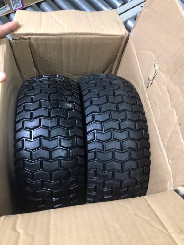 Photo 3 of 2-Pack 13x5.00-6 Flat-Free Tire with Rim,3"Centered Hub with 3/4" Bushings,w/Grease Fitting?400lbs Capacity,13x5-6 No-Flat Solid Rubber Turf Wheel,for Riding Lawn mower,Garden Cart,Wheelbarrow