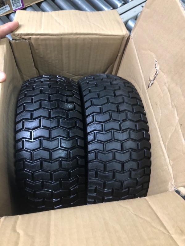 Photo 1 of 2-Pack 13x5.00-6 Flat-Free Tire with Rim,3"Centered Hub with 3/4" Bushings,w/Grease Fitting?400lbs Capacity,13x5-6 No-Flat Solid Rubber Turf Wheel,for Riding Lawn mower,Garden Cart,Wheelbarrow