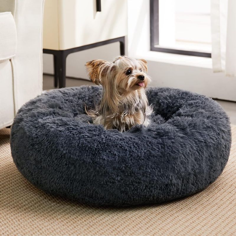 Photo 1 of  Calming Dog Beds for Large Dogs, Anti-Anxiety Donut Large pet Bed, Fluffy Faux Fur Plush Dog Bed?Warming Cozy Soft Round Lagre Dog Bed for Large Jumbo Dogs, Cat Cuddler Cushion Bed