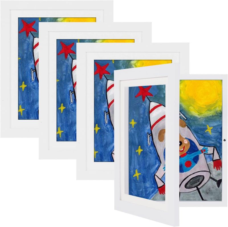 Photo 1 of [4-PACK] Kids Art Frame, 8.5x11 Front Opening Kids Artwork Frames Changeable, White Artwork Display Storage Frame for Wall, Holds 50 Pcs, for 3D Picture, Crafts, Children Drawing, Hanging Art, Portfolio
