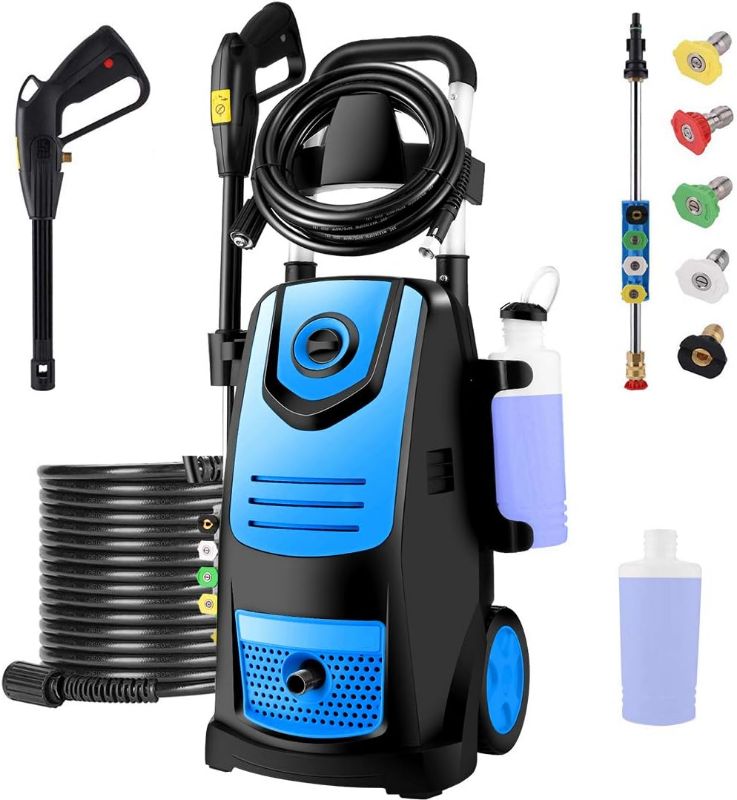 Photo 1 of  High Power Washer with 5 Nozzles, Soap Bottle for Cleaning Car/Driveway/Patio(Blue) Blue-1