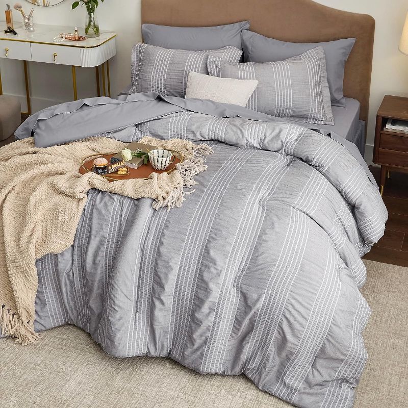 Photo 1 of Bedsure Queen Size - Queen Bedding Comforter Stripes Seersucker Bed Set, Soft Lightweight