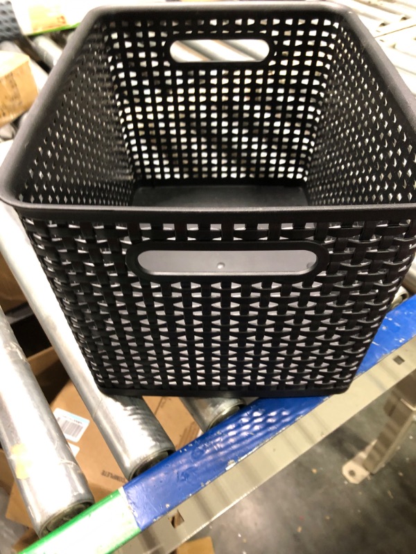 Photo 3 of ADVANTUS CORPORATION Weave Design Plastic Bin Large, Black, 13.75" L X 10.5" W X 8.75" H