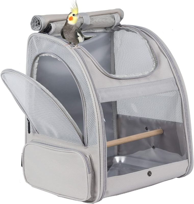 Photo 1 of Bird Backpack, Bird Travel Carrier with Stand Perch, Airline Approved Grey Bird Backpack Carrier