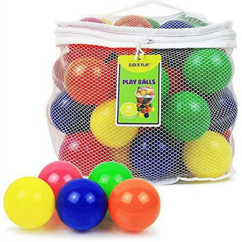 Photo 1 of Ball Pit Balls Pack of 50 | Phthalate Free & BPA Free | Crush Proof Plastic Ball | 6 Bright Colors in Reusable and Durable Storage Mesh Bag with Zipper
