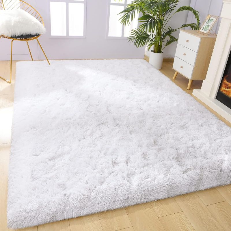 Photo 1 of  8x10 Area Rugs, Large White Fluffy Rug for Bedroom Living Room, Shag Furry Fuzzy Area Rugs for Kids Room Nursery Playroom Classroom, Shaggy Plush Soft Carpet for Modern Home Room Decor