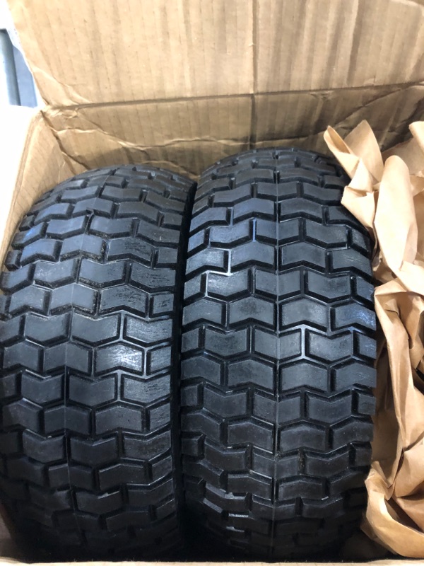Photo 3 of 2-Pack 13x5.00-6 Flat-Free Tire with Rim,3"Centered Hub with 3/4" Bushings,w/Grease Fitting?400lbs Capacity,13x5-6 No-Flat Solid Rubber Turf Wheel,for Riding Lawn mower,Garden Cart,Wheelbarrow