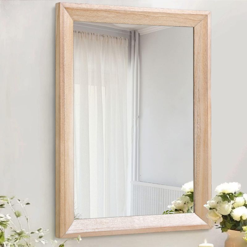 Photo 1 of AAZZKANG Rustic Mirrors for Wall Rectangle Wood Frame Mirror Farmhouse Bedroom Bathroom Decorative Mirror 20"x16"