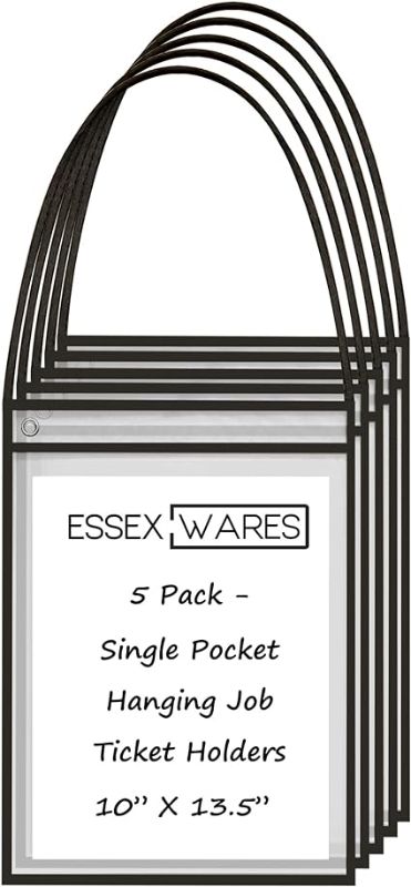 Photo 1 of 5 Pack Single Hanging Job/Shop Ticket Holder (Black) - by Essex Wares - Use in Your Business or in a Classroom. Fits Standard 8.5 X 11 Sheets of Paper and Can be Used as a Dry Erase Pocket. 