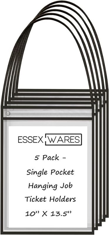 Photo 1 of 5 Pack Single Hanging Job/Shop Ticket Holder (Black) - by Essex Wares - Use in Your Business or in a Classroom. Fits Standard 8.5 X 11 Sheets of Paper and Can be Used as a Dry Erase Pocket.

