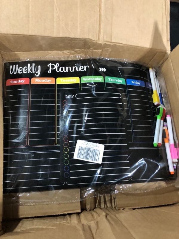 Photo 1 of  Magnetic Dry Erase Calendar BLACKBOARD for Refrigerator, Wall, and Fridge Organization with Monthly, Weekly, and Daily Notepads. Comes with 8 Markers and 1 Eraser White Magnetic Dry Erase Calendar Set 