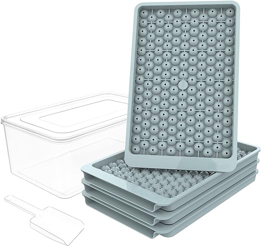 Photo 1 of WIBIMEN Mini Ice Cube Trays, Upgraded Small Ice Cube Trays Easy Release, 159x4 PCS Tiny Crushed Ice Tray for Chilling Drinks Coffee Juice(4Pack Blue Ice trays & Ice Bin & Ice Scoop) 