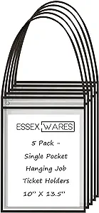 Photo 1 of 5 Pack Single Hanging Job/Shop Ticket Holder (Black) - by Essex Wares - Use in Your Business or in a Classroom. Fits Standard 8.5 X 11 Sheets of Paper and Can be Used as a Dry Erase Pocket.
