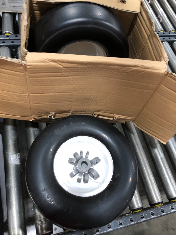 Photo 2 of 13X5.00 pair of Wheels Upgrade 13x5.00-6 Flat Free Lawn Mower Tire and Wheel with 3/4" & 5/8" Grease Bushing, Zero Turn Mower Front Solid Tire Assembly for Commercial Grade Lawn, Garden Turf, 3.25"-5.9" Centered Hub
