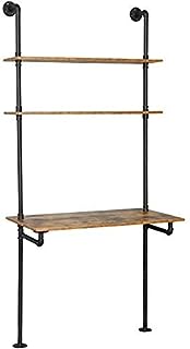Photo 1 of ZIOTHUM Wall Mount Desk, Ladder Desk, Shelf Desk, Industrial Desk, Wall Table, Computer Laptop Desk with Shelves, Industrial Bookcase Desk Wall Mount Floating Pipe Table with Storage (36x20x81)
