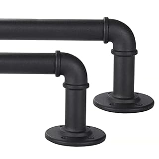 Photo 1 of 2 Pack Industrial Curtain Rod, Rustic French Pipe Curtain Rod, Curtain Rods for Windows 48 to 84 Inch, Blackout Wrap Around Curtain Rod, Indoor and Outdoor, 48-86 Inch, Black