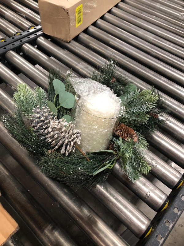 Photo 2 of 18" Christmas Wreath for Table Centerpieces Advent Wreath with Flameless Candles Table Wreath with Detachable Glass Holder Rusitc Christmas Candle Centerpieces Artificial Wreaths for Front Door Window 18" Wreath & Flameless Candle #2