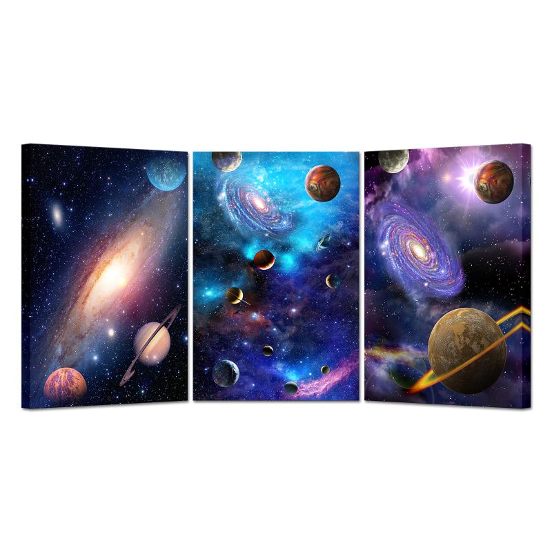 Photo 1 of 3 Pcs Nebula and Glaxies in Space Giclee Canvas Prints Wall Art Space Decorations for Bedroom Universal Magic Power Modern Contemporary Star Sky Pictures Astronomy Artwork Each Panel 16x24inch