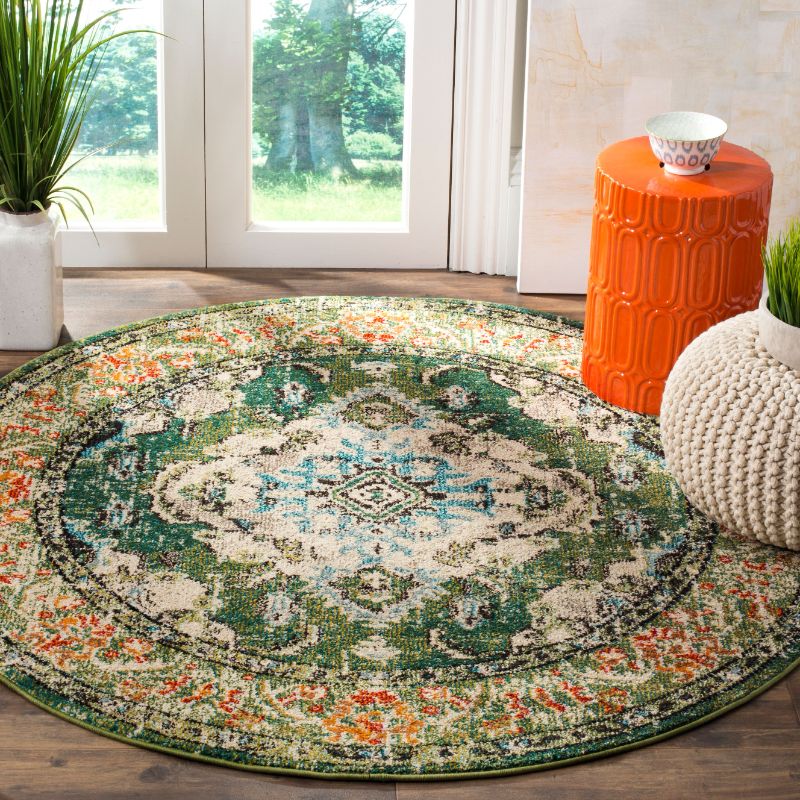 Photo 1 of 3' Round Medallion Accent Rug Forest Green/Light Blue - Safavieh
