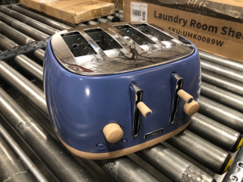 Photo 2 of Anfilank Toaster 4 Slice,Retro Stainless Steel Toaster with Extra Wide Slots Cancel, Bagel, Defrost Function, Dual Independent Control Panel, Removable Crumb Tray, 6 Shade Settings and High Lift Lever, Blue, New Version