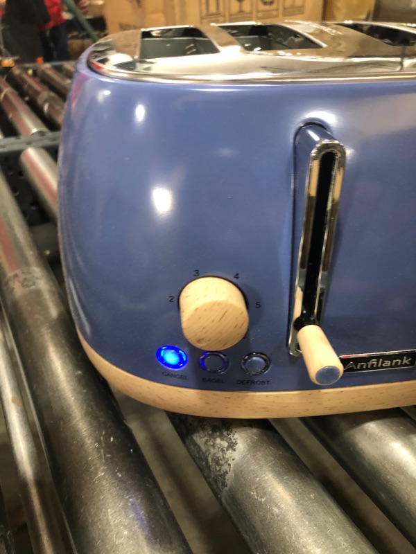 Photo 3 of Anfilank Toaster 4 Slice,Retro Stainless Steel Toaster with Extra Wide Slots Cancel, Bagel, Defrost Function, Dual Independent Control Panel, Removable Crumb Tray, 6 Shade Settings and High Lift Lever, Blue, New Version