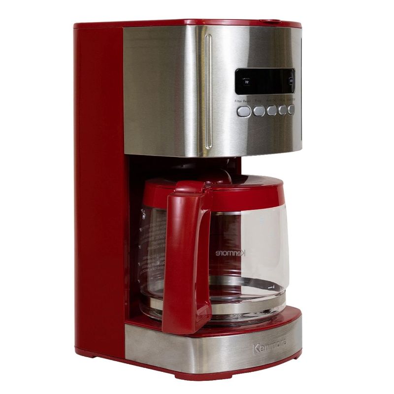 Photo 1 of  Kenmore Aroma Control 12-cup Programmable Coffee Maker, Red and Stainless Steel Drip Coffee Machine, Glass Carafe, Reusable Filter, Timer, Digital Display, Charcoal Water Filter, Regular or Bold 