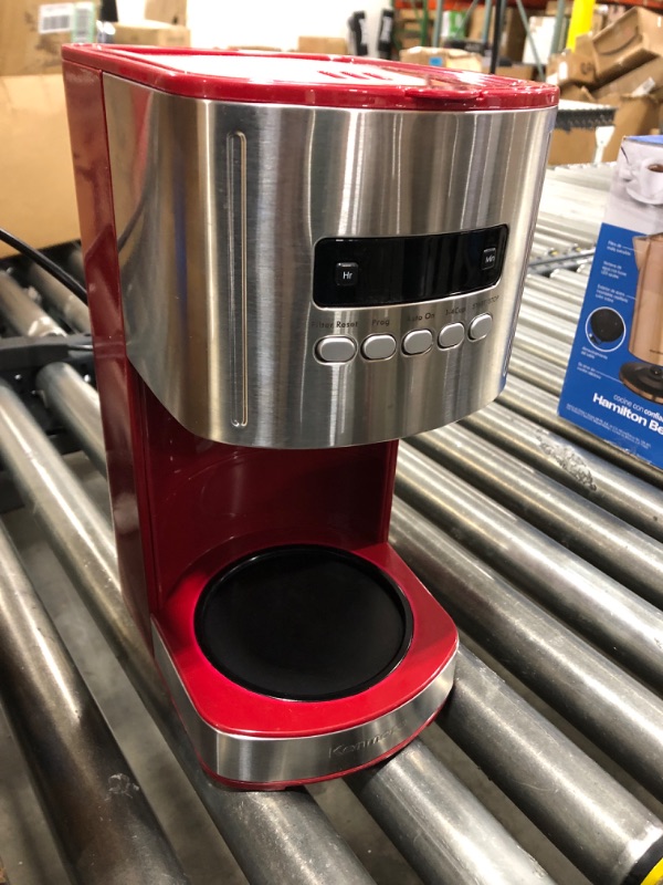 Photo 2 of  Kenmore Aroma Control 12-cup Programmable Coffee Maker, Red and Stainless Steel Drip Coffee Machine, Glass Carafe, Reusable Filter, Timer, Digital Display, Charcoal Water Filter, Regular or Bold 