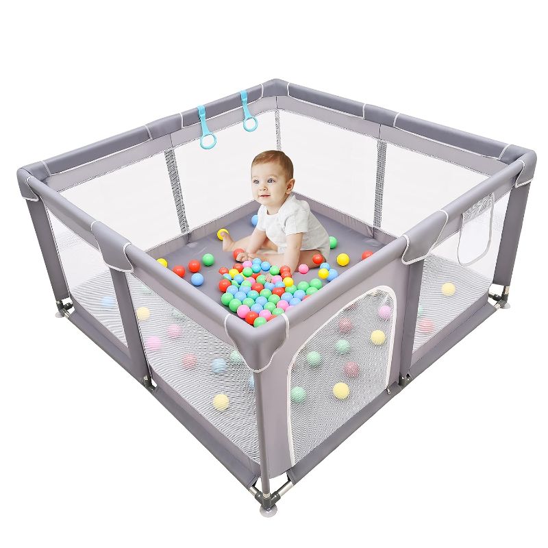 Photo 1 of Baby Playpen, Baby Playpen for Toddler, Baby Playard, Playpen for Babies with Gate, Indoor & Outdoor Playard for Kids Activity Center?Sturdy Safety Play Yard with Soft Breathable Mesh (Grey)
