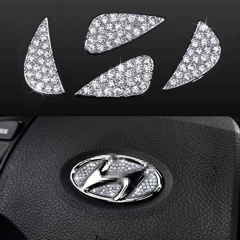 Photo 1 of (2 pack) Bling Steering Wheel Logo Caps Compatible with Hyundai, DIY Diamond Crystal Emblem Accessories Interior Decorations